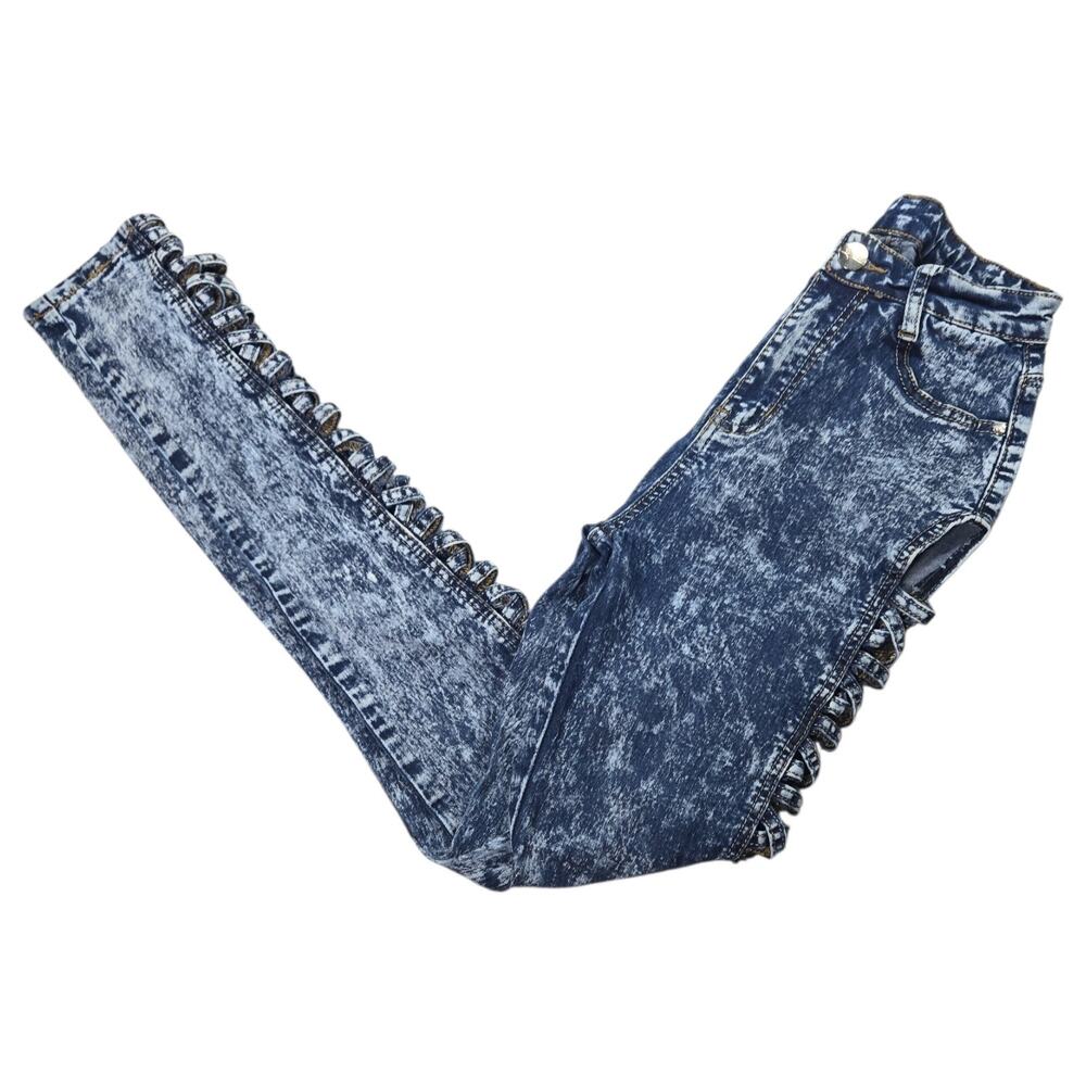 Vinizbena Sz 5 Acid Wash Skinny Jeans Lace Up Corset Cutout Y2K Punk Goth Denim